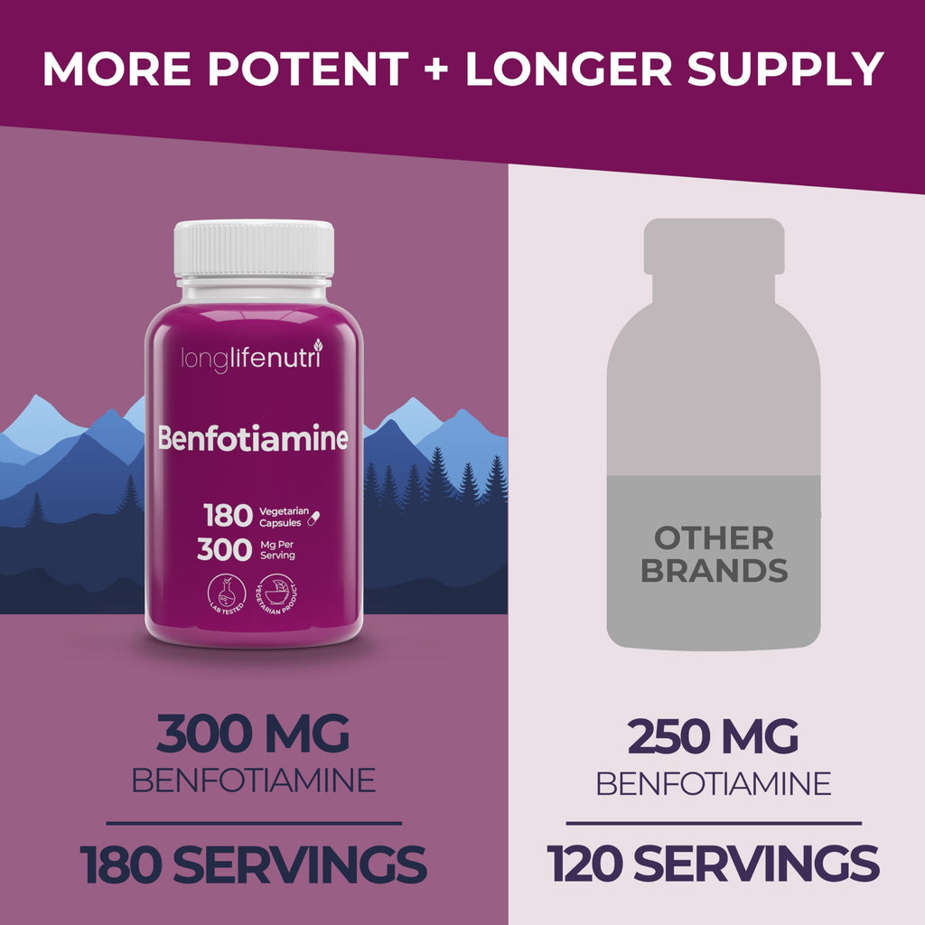 LongLifeNutri Benfotiamine 300mg Vitamin B1 - 180 Vegetarian Capsules - image 3