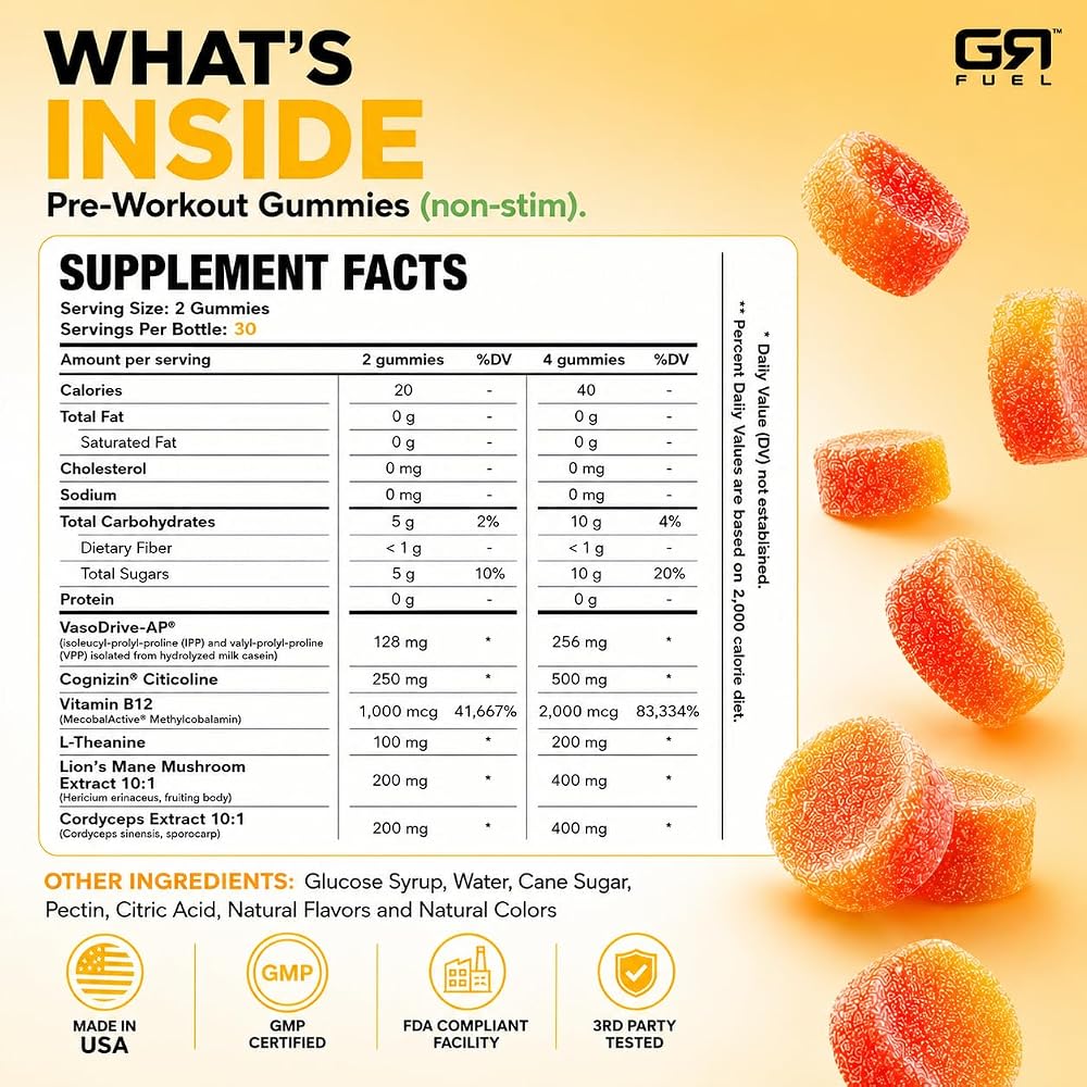 GR Fuel Non-Stim Pre Workout Gummies, Tropical Blast