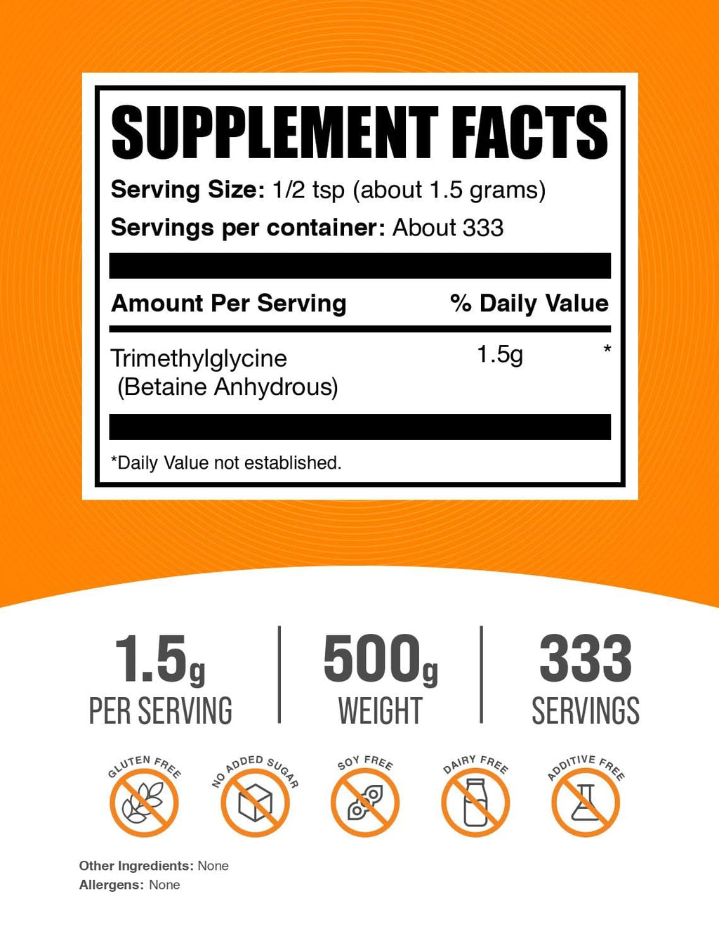BulkSupplements.com Betaine Anhydrous Trimethylglycine (TMG) Powder