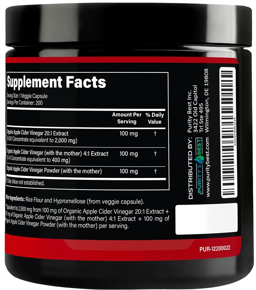 Purity's Best Apple Cider Vinegar with The Mother 300 mg - 200 Capsules - image 2