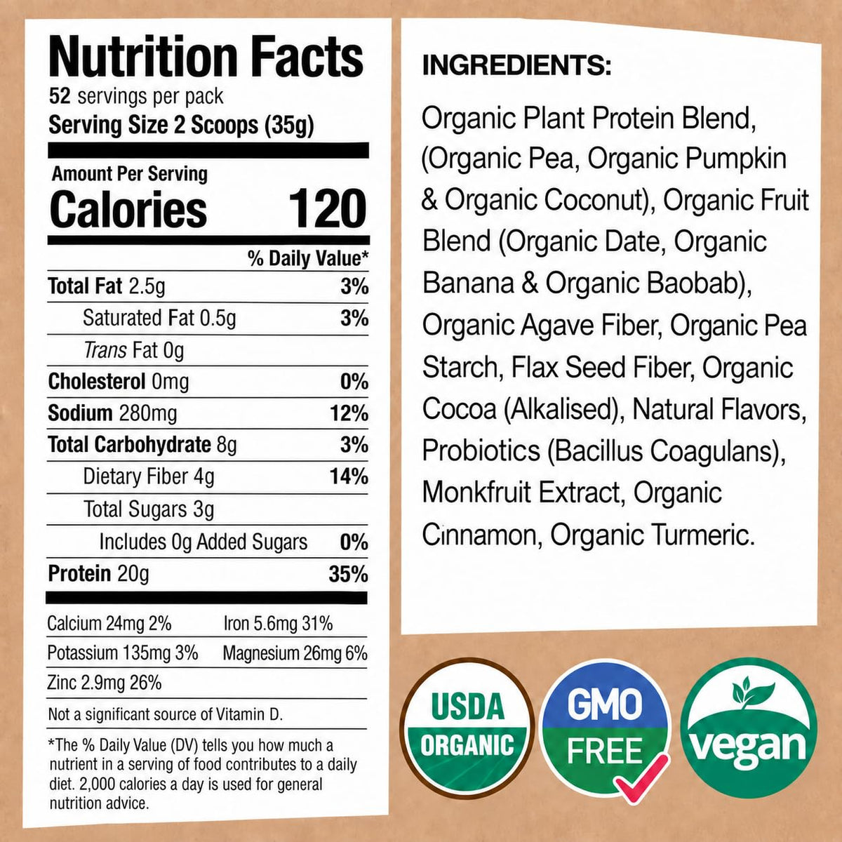 EarthChimp Organic Vegan Protein Powder Vanilla - 4lb - image 3