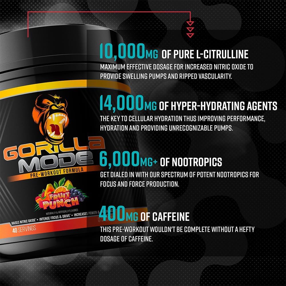 Gorilla Mind Mode Pre-Workout Powder Energy Focus - 786g - image 5