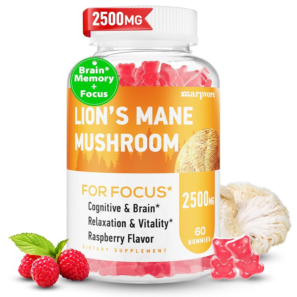 Marpvore Lion's Mane Gummies with Ashwagandha & Alpha GPC - 60 Gummies