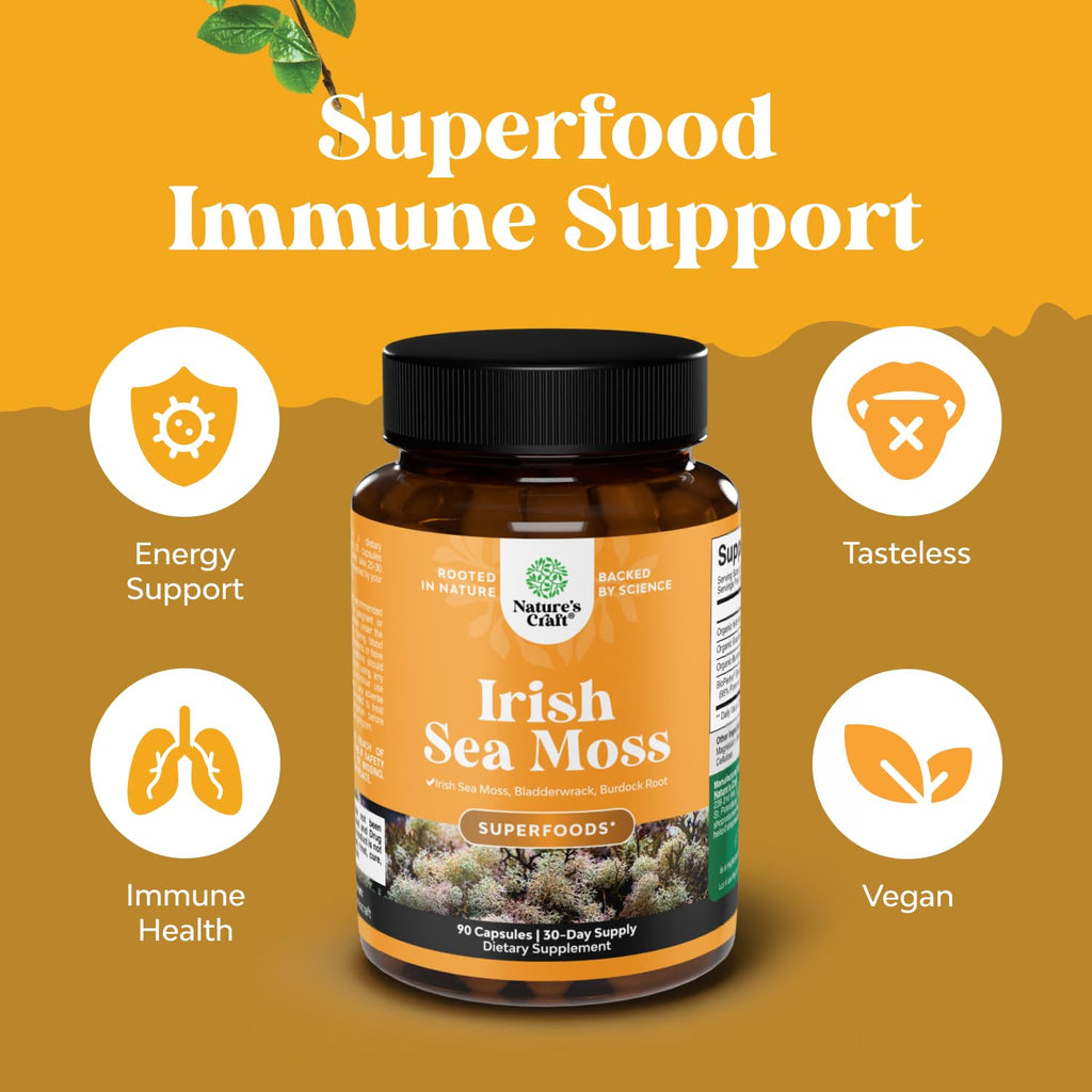 Natures Craft Irish Sea Moss Capsules with Bladderwrack & Burdock - 90 Capsules - image 2