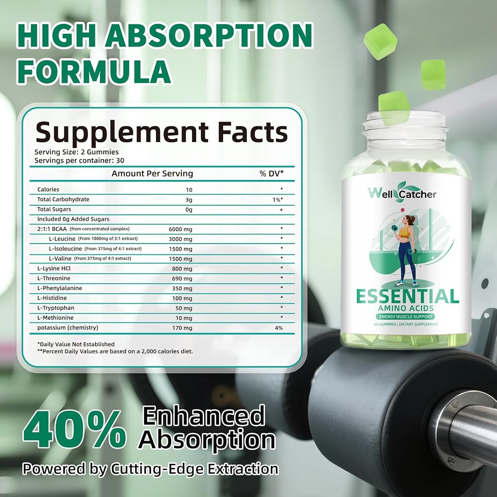 Wellcatcher EAA Gummies Essential Amino Acids All 9 Essential Aminos