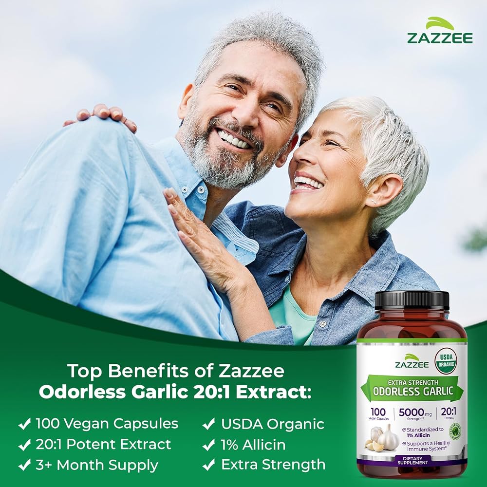 Zazzee USDA Organic Odorless Garlic 20:1 Extract
