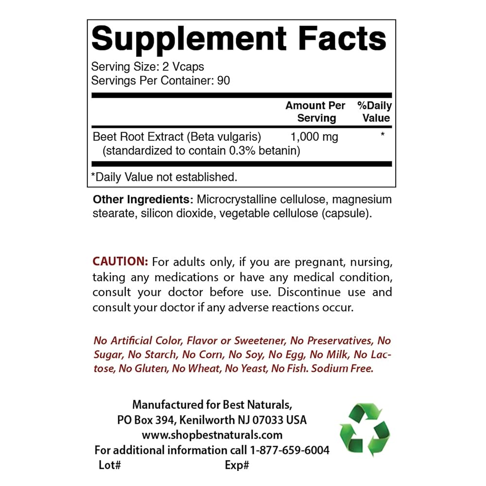 Best Naturals Beet Root Powder 500 mg - 180 Vegetarian Capsules - image 2