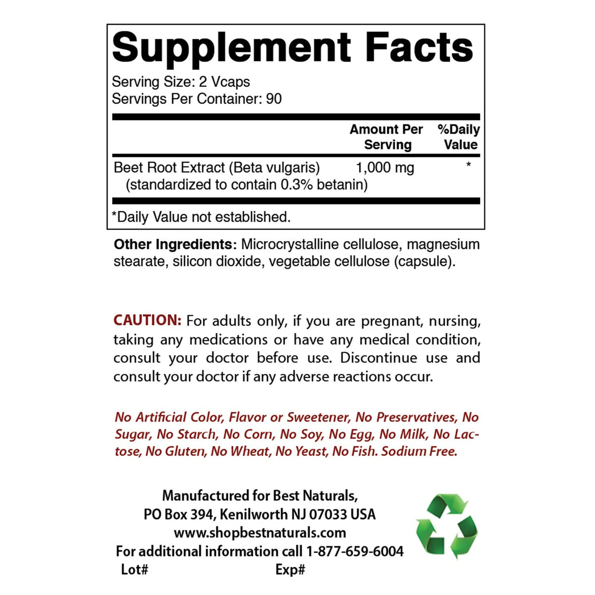 Best Naturals Beet Root Powder 500 mg - 180 Vegetarian Capsules - image 2