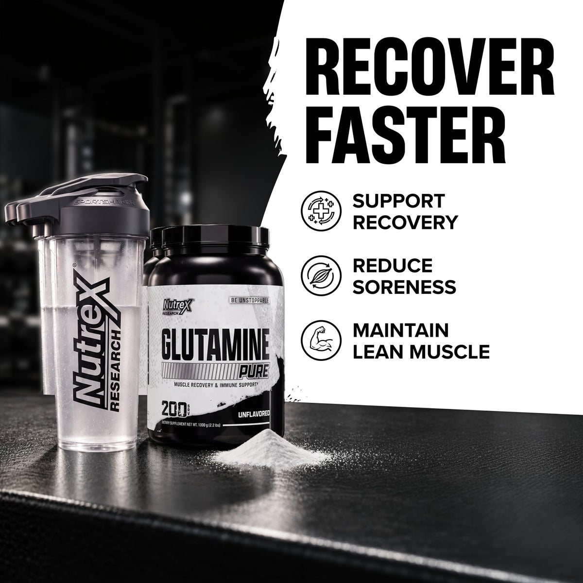 Nutrex Research L Glutamine Powder - Pure Unflavored L-Glutamine