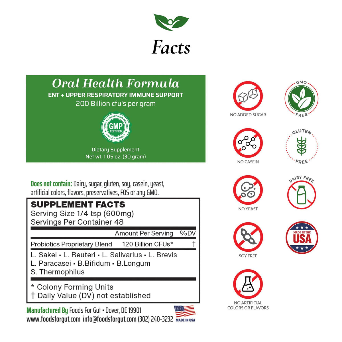 Foods For Gut Oral Care Probiotics Powder 200 Billion CFU - 30g - image 2