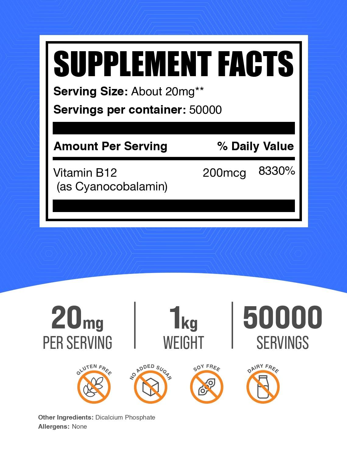 BulkSupplements.com Vitamin B12 (1% Cyanocobalamin) Powder