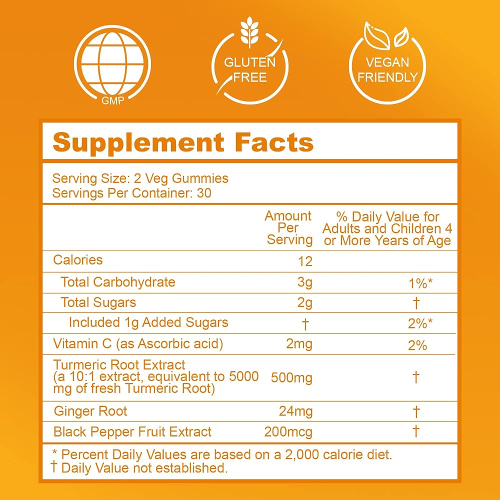 EAZGOO Turmeric Curcumin Gummies 500mg - 60 Count - image 6