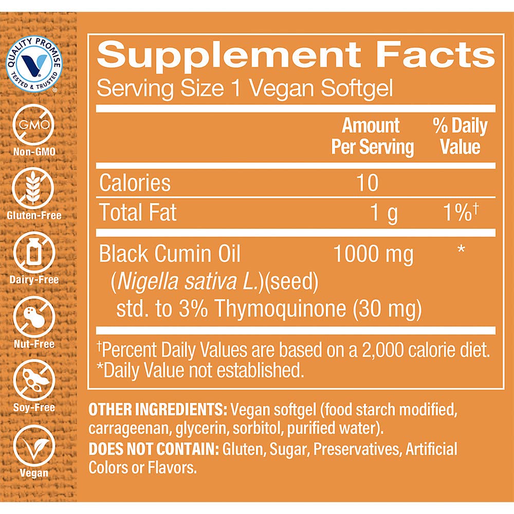 The Vitamin Shoppe Black Seed Oil 1000mg Immune Support - 60 Softgels - image 2