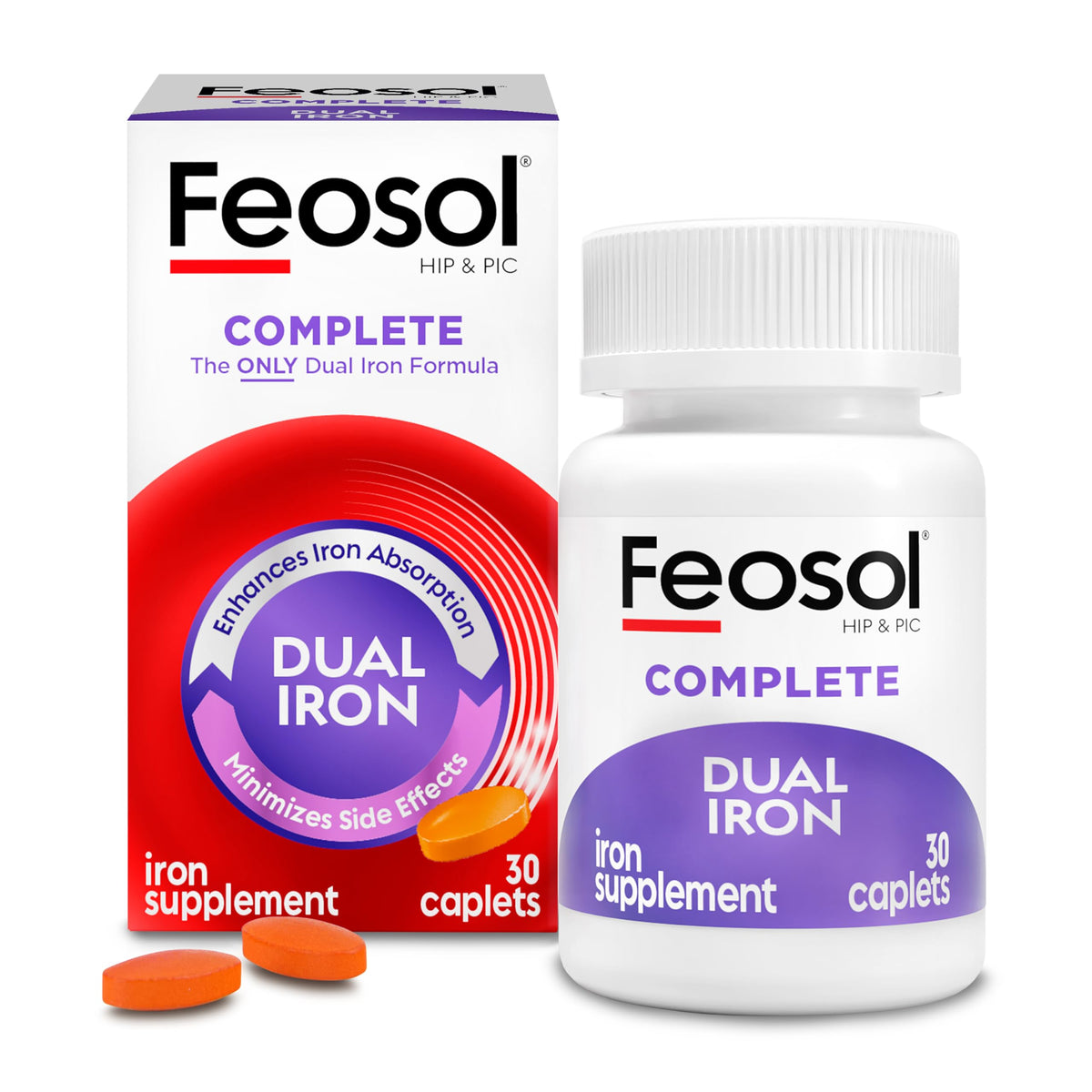 Feosol Complete Iron Supplement Caplets - 30 Count (Pack of 36)
