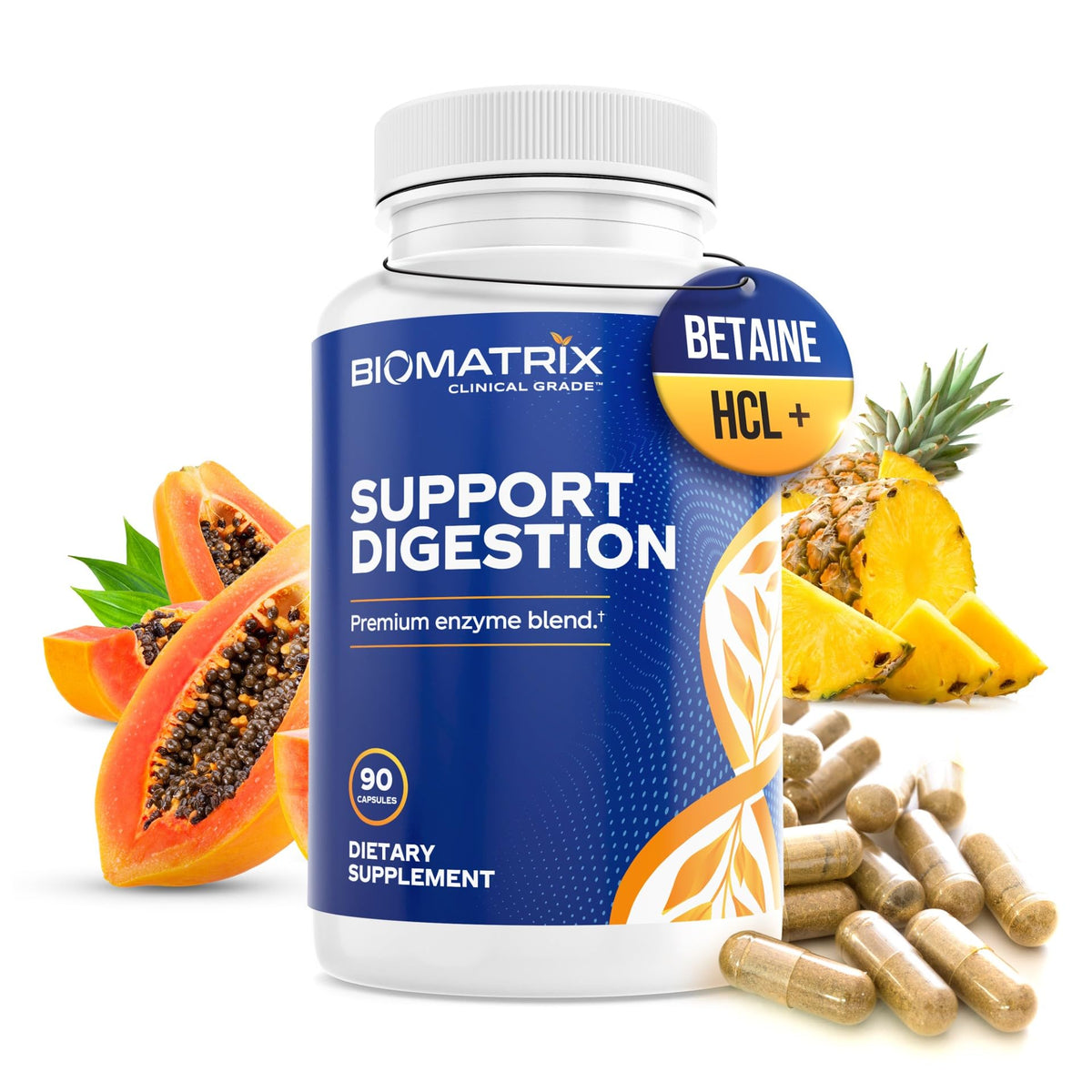 BioMatrix Digestive Enzymes with Betaine HCL & Ox Bile - 90 Capsules