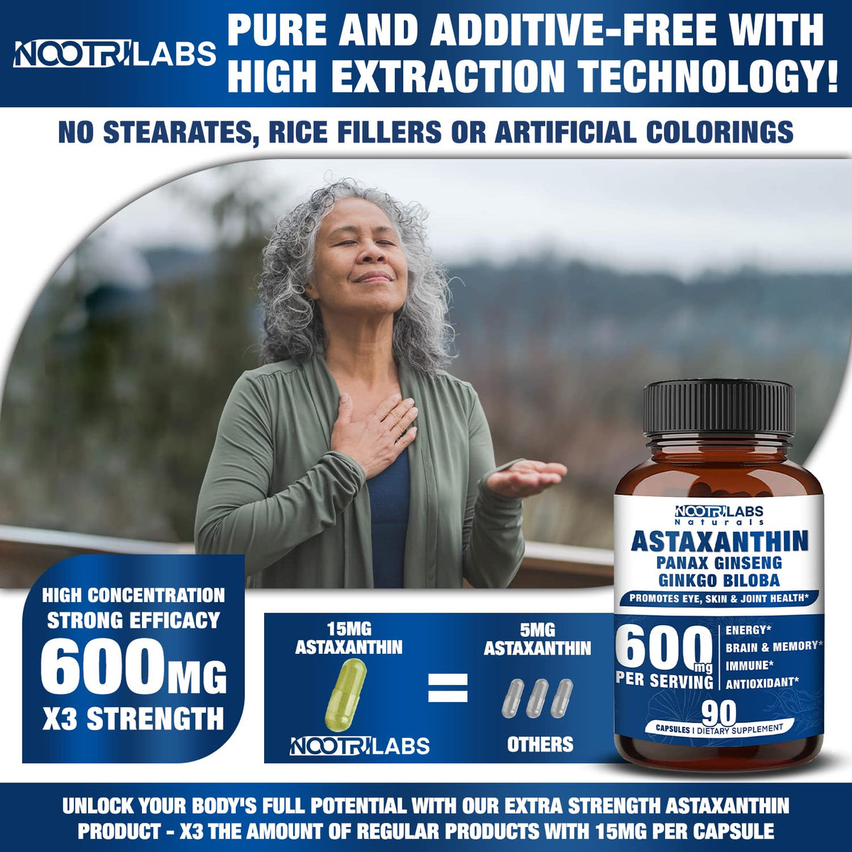 Nootrilabs Naturals Astaxanthin 15mg + Ginseng + Ginkgo - 90 Capsules - image 4