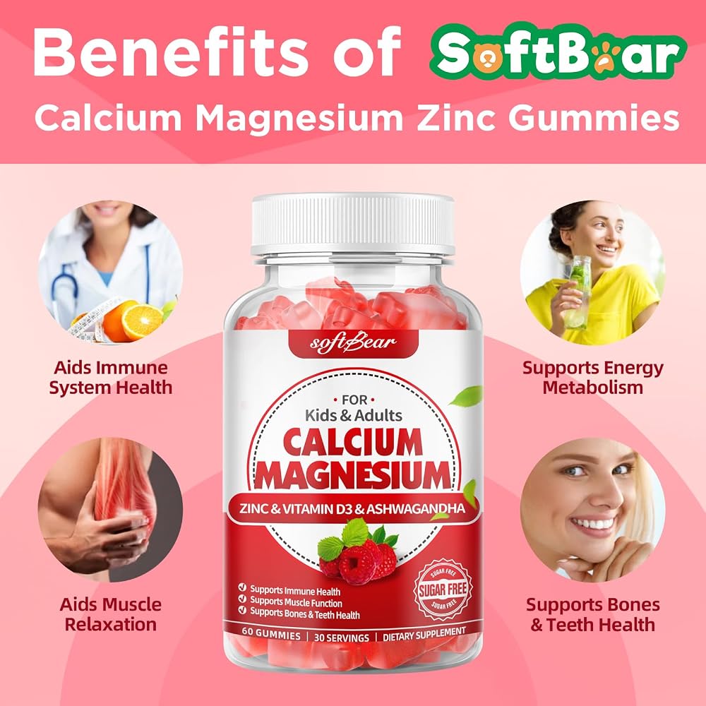 softbear Sugar Free Calcium Magnesium Zinc Gummies for Womem Men