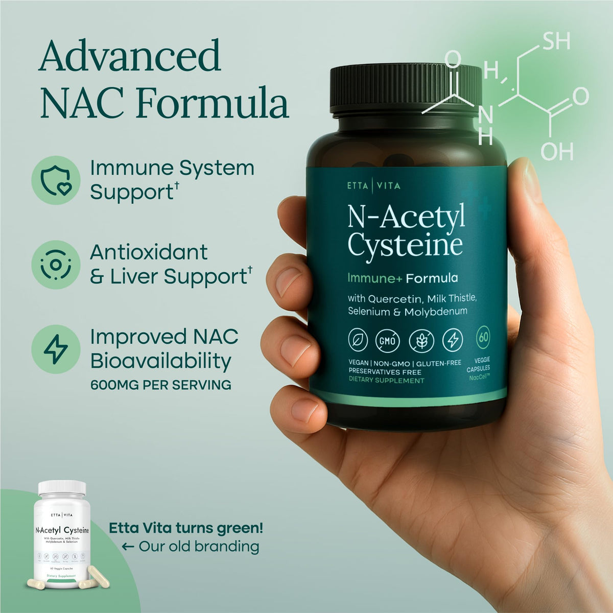 Etta Vita NAC N-Acetyl Cysteine 600mg Liver & Immune Support - 60 Capsules - image 2