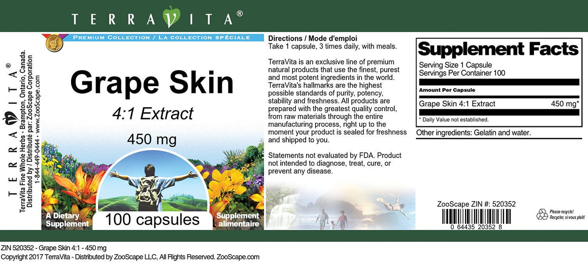 Terravita Grape Skin 4:1-450 mg (100 Capsules, ZIN: 520352)