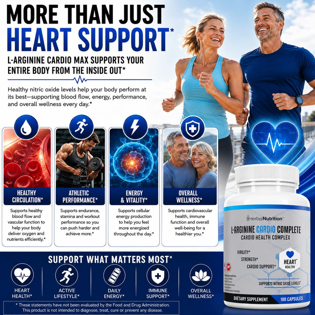 Herbal Nutrition L-Arginine Cardio Complete Nitric Oxide Support - 180 Capsules - image 4
