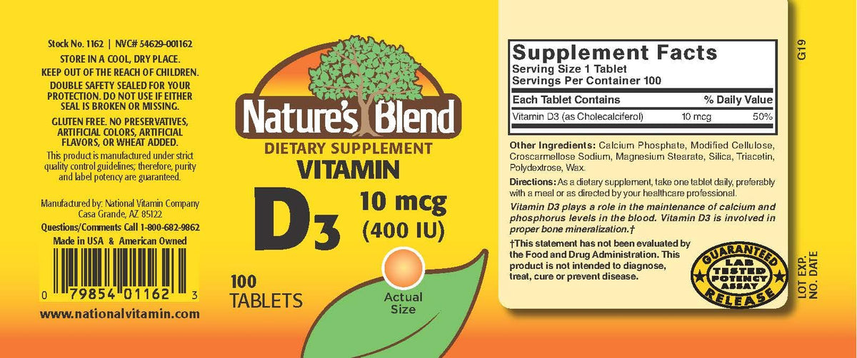 Nature's Blend Vitamin D 400 IU - 100 Tablets - image 2