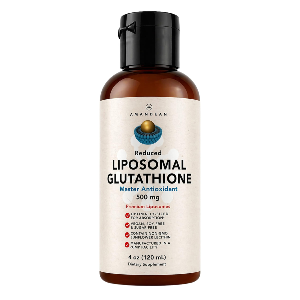 AMANDEAN Liposomal Glutathione 500mg Antioxidant Liquid - 4 Fl Oz