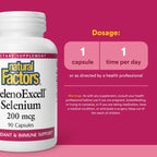 Natural Factors SelenoExcell Selenium 200mcg Antioxidant - 90 Capsules - image 3
