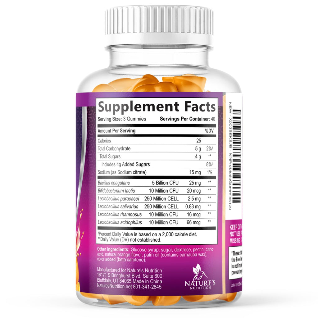 Nature's Nutrition Probiotics for Digestive Health Gummies - 6 Unique