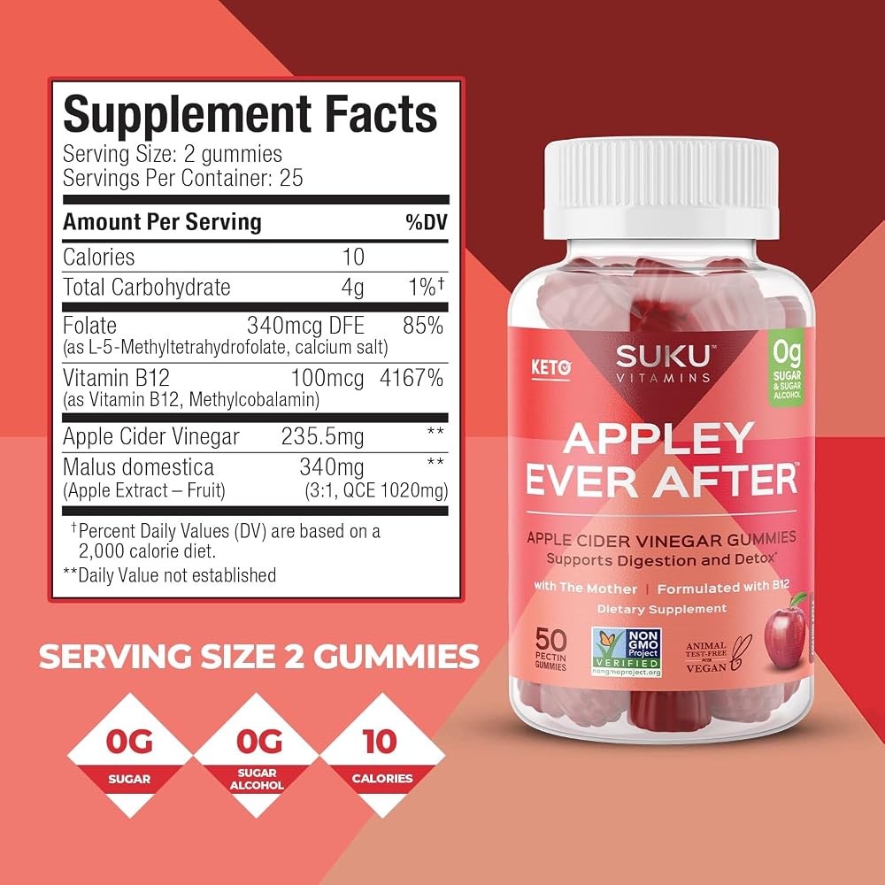 SUKU Apple Cider Vinegar Gummies with Mother, Sugar Free - 50 Gummies - image 4