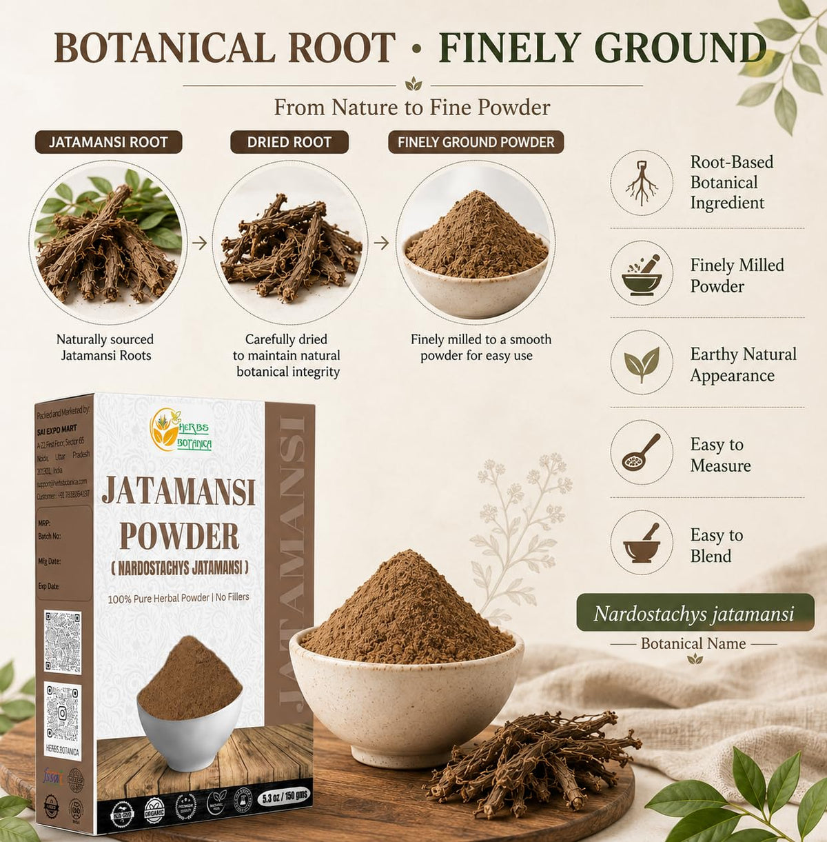 Herbs Botanica Jatamansi Root Powder for Hair Growth - 150g - image 4