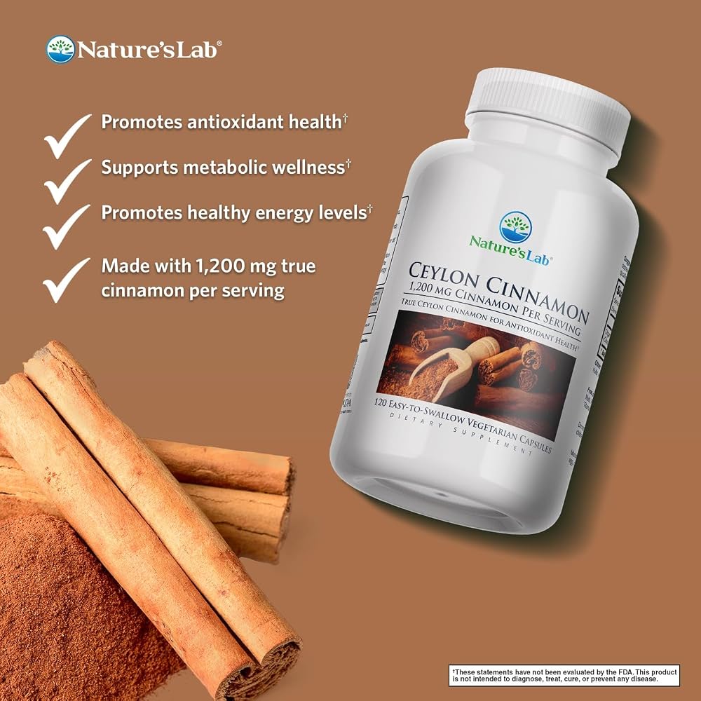 Nature's Lab Ceylon Cinnamon 1,200 mg - 120 Vegetarian Capsules - image 2