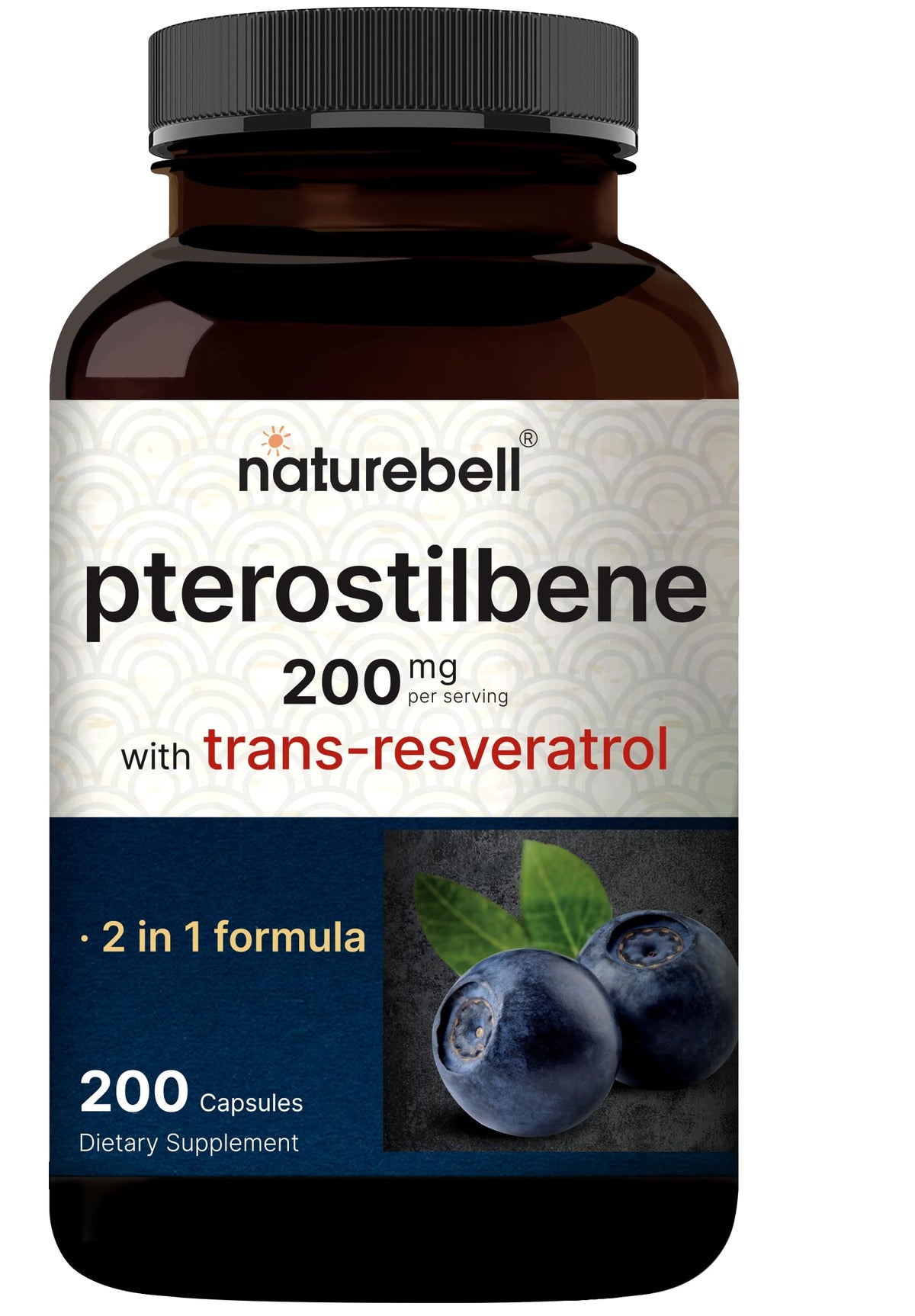 NatureBell Pterostilbene 200 mg with Trans-Resveratrol - 200 Capsules