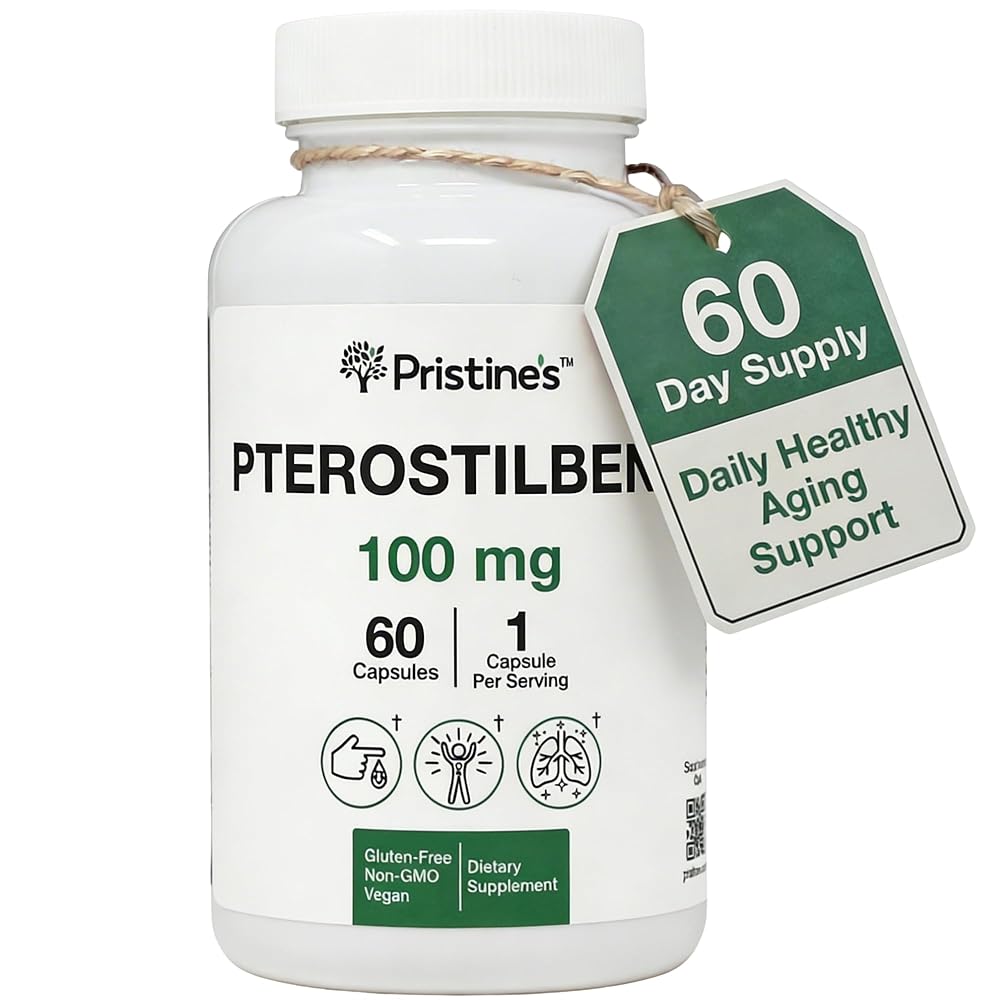 PRISTINE'S Pterostilbene 100mg Healthy Aging Capsules - 60 Count