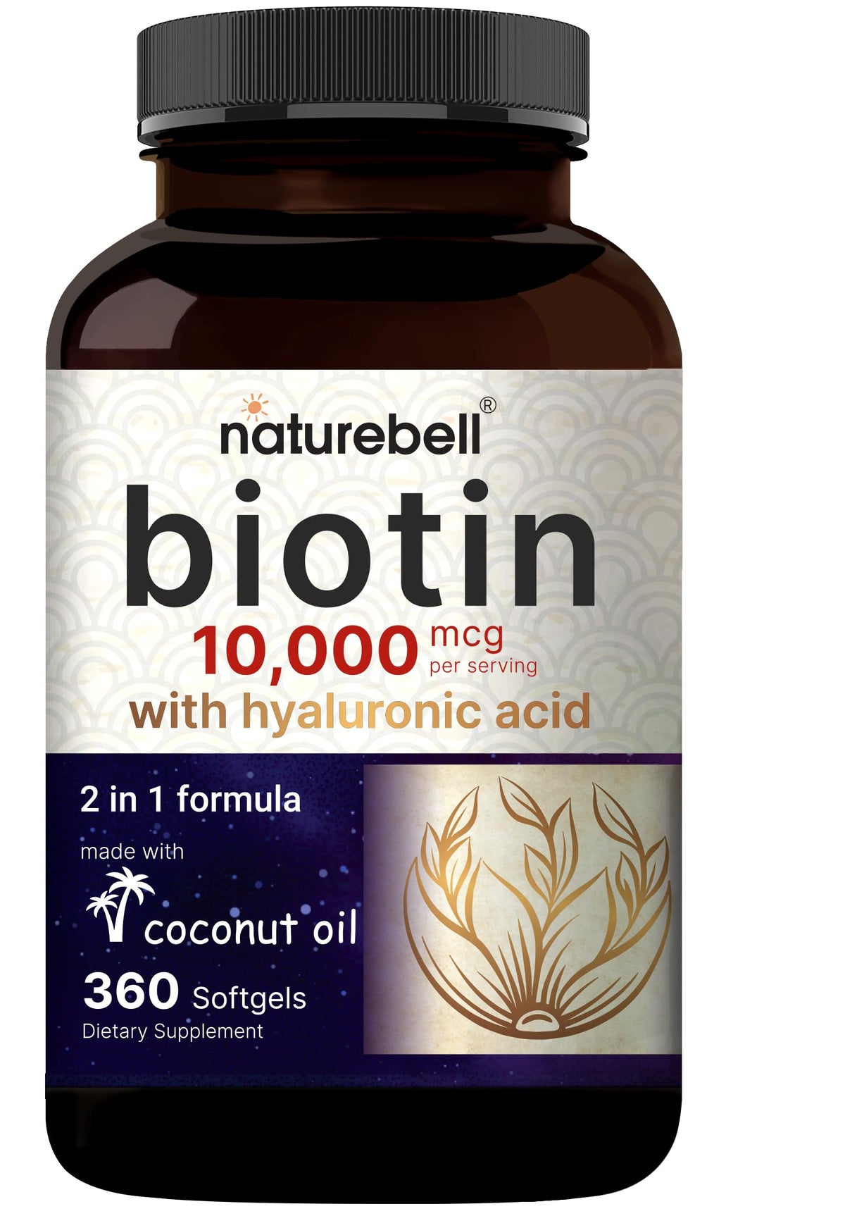 NatureBell Biotin 10000mcg with Hyaluronic Acid - 360 Softgels