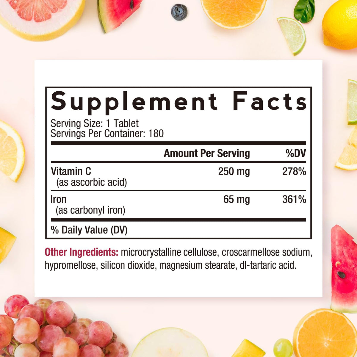 Doctor's Recipes Iron Supplement 65 mg with Vitamin C - 180 Tablets - image 2