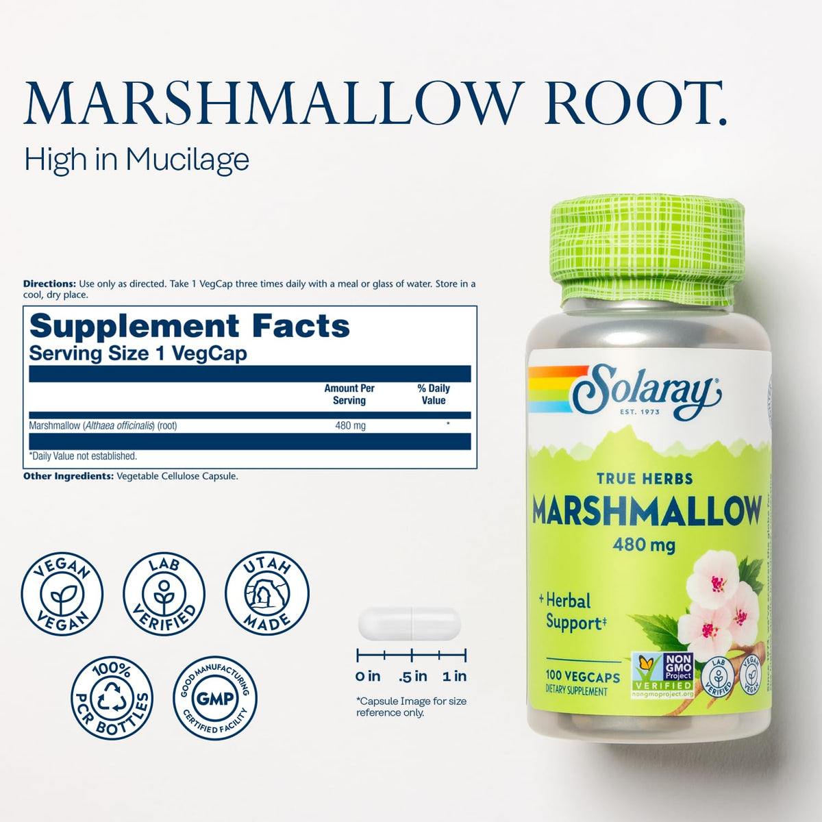 SOLARAY Marshmallow Root 480 mg - 100 Vegetarian Capsules - image 2