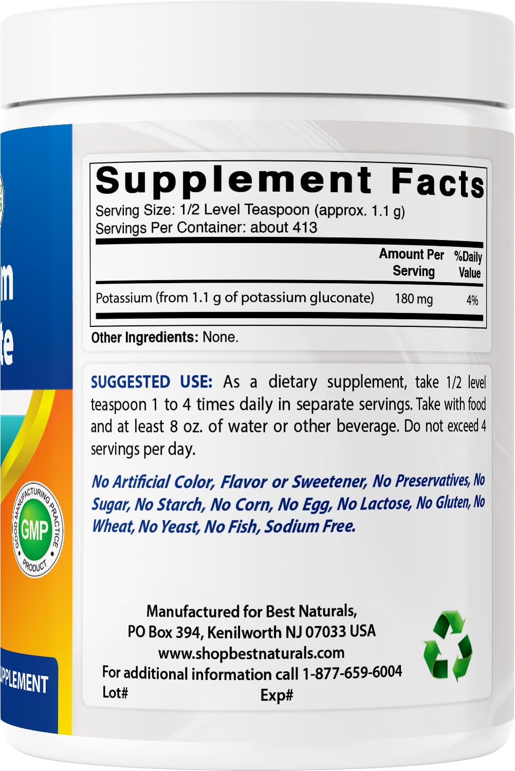 Best Naturals Potassium Gluconate Powder - 1 lb - image 6