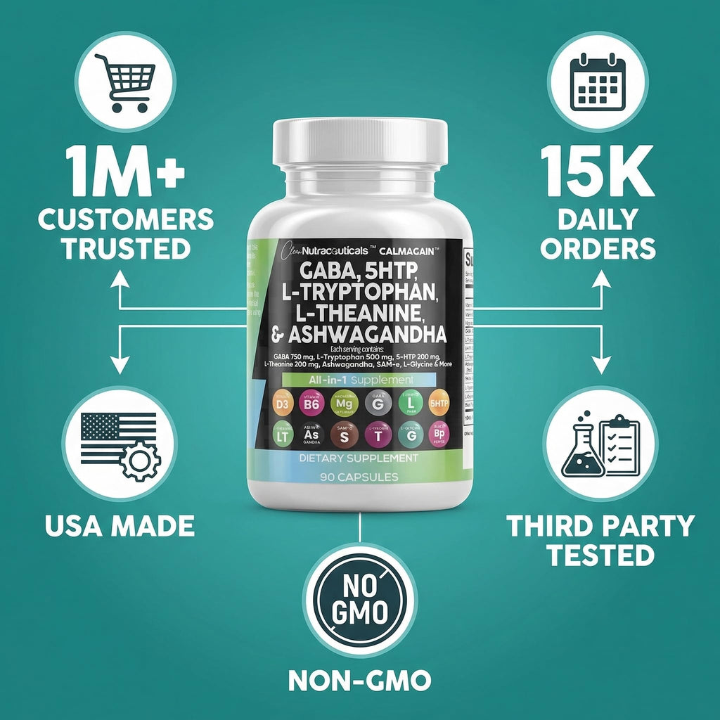 Clean Nutraceuticals GABA 750mg 5-HTP 200mg Mood Support - 90 Capsules - image 8