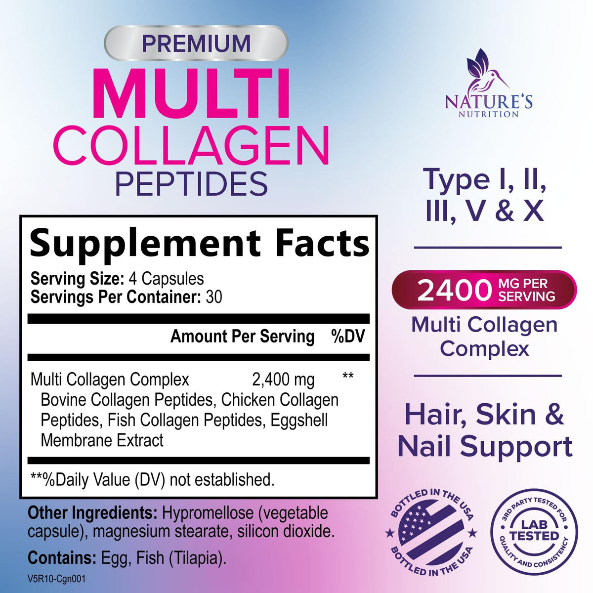 Nature's Nutrition Multi Collagen Complex Pills - Hydrolyzed Collagen