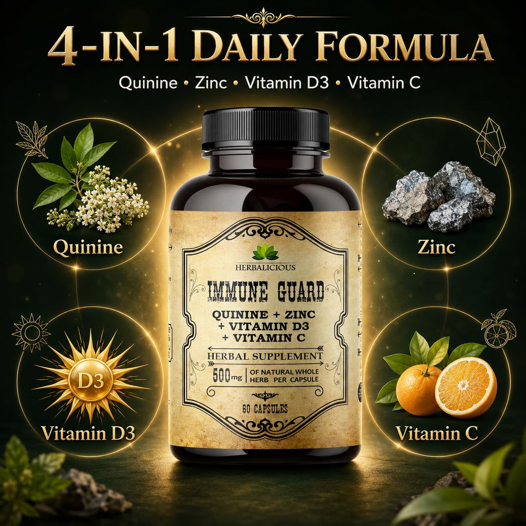 HERBALICIOUS Quinine Capsules 500mg with Vitamin C, D3 & Zinc - 60 Capsules - image 2
