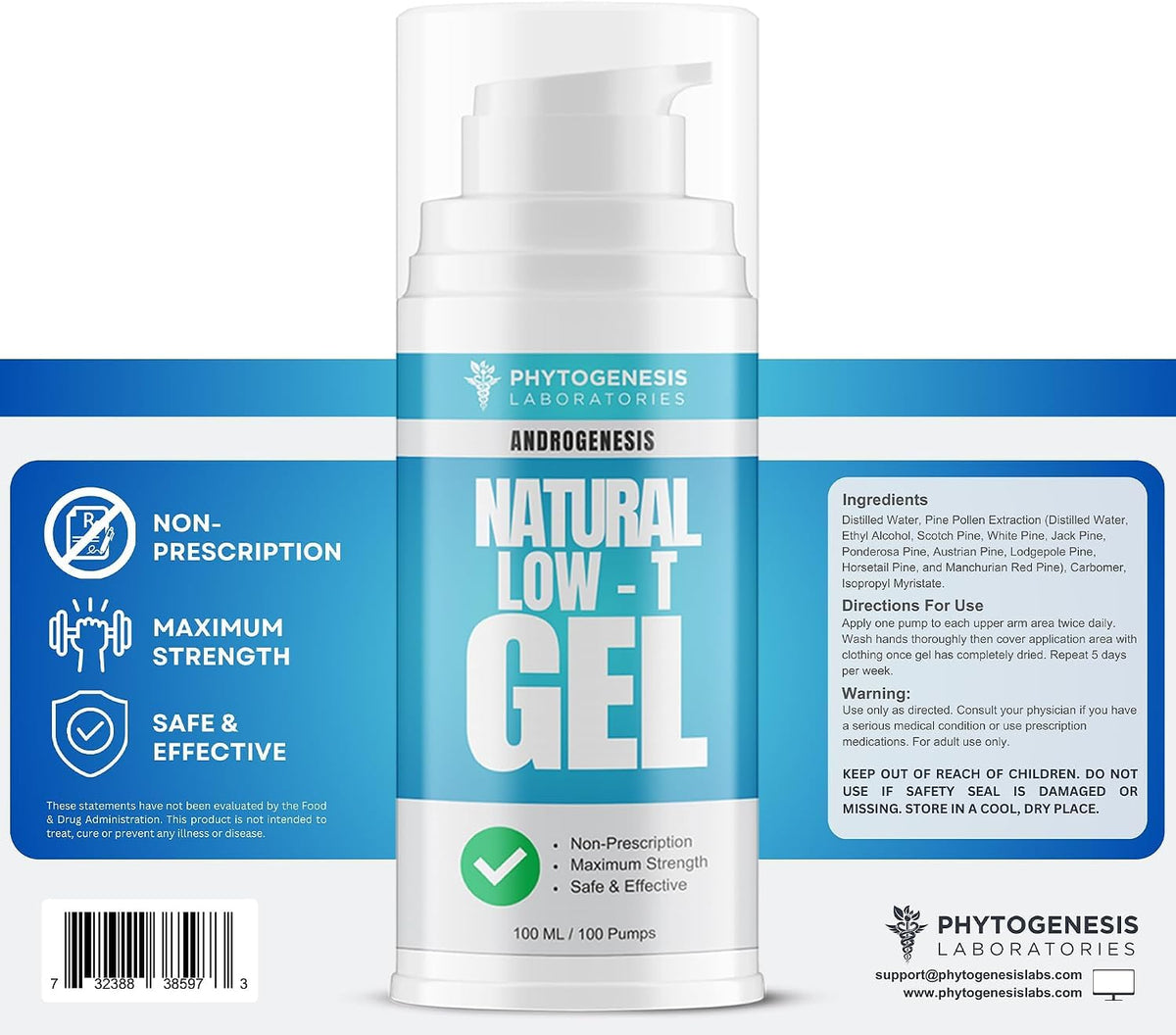 Androgenesis Phytogenesis Natural Low-T Topical Gel for Men - 4 Fl Oz - image 4