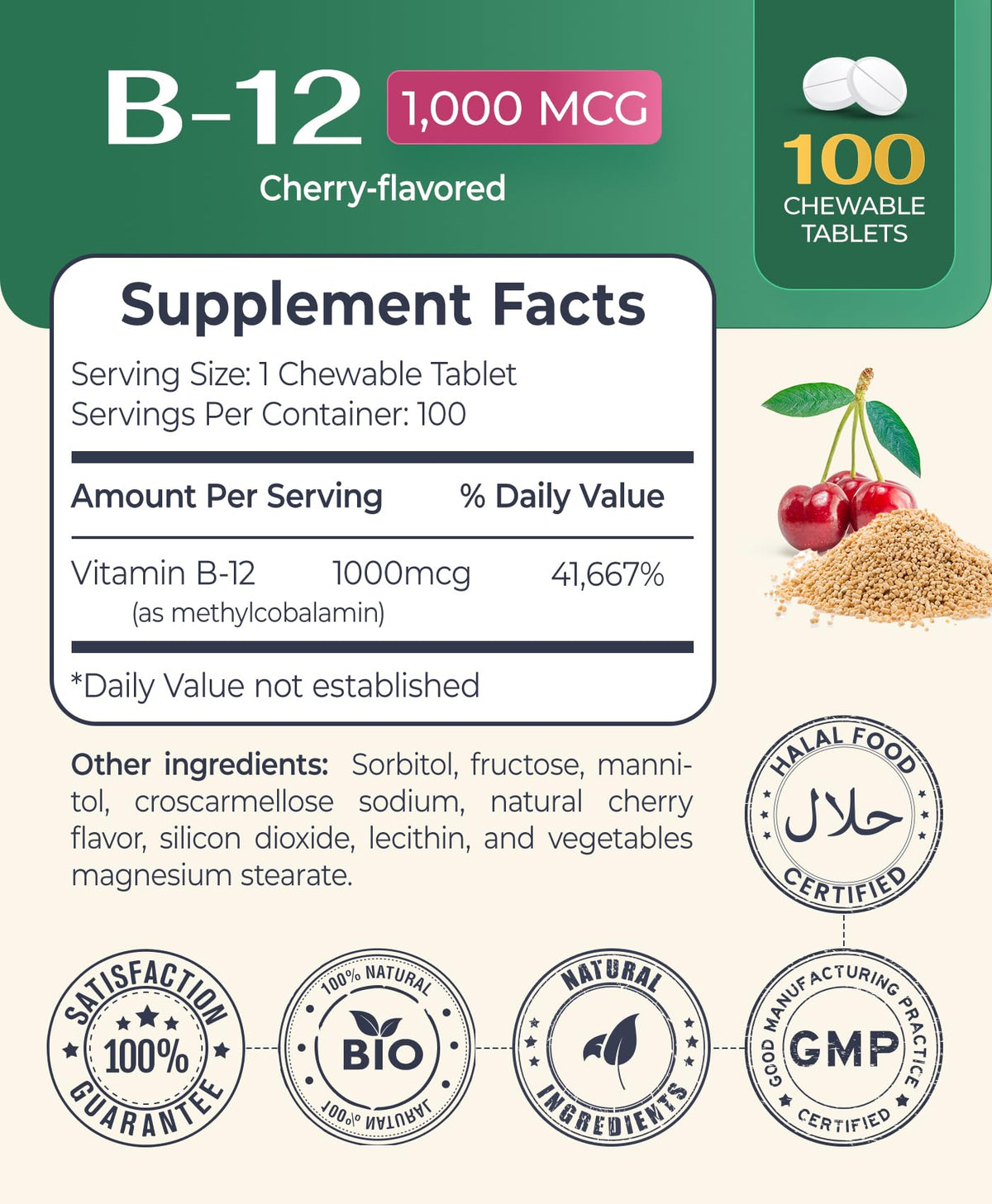 logos nutritionals Vitamin B-12 1000 mcg Chewable Tablets - 100 Tablets - image 2