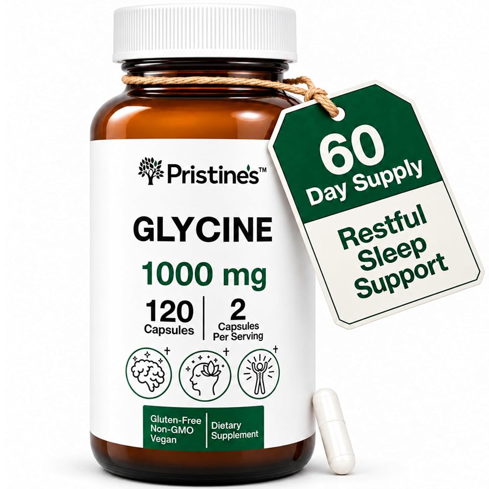PRISTINE'S Glycine 1000mg Capsules Amino Acid for Sleep Support - 120 Capsules