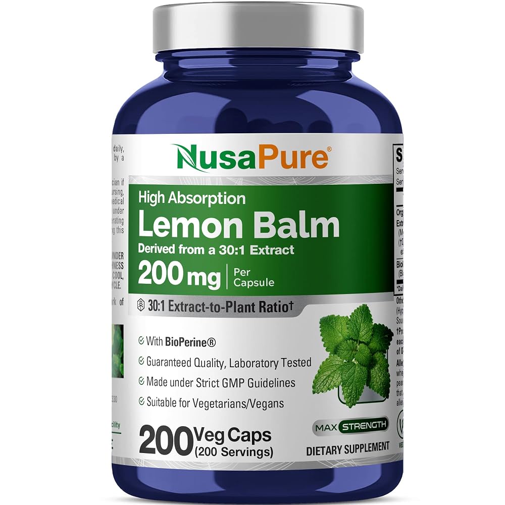 NusaPure Lemon Balm 200mg Vegan - 200 Vegetarian Capsules