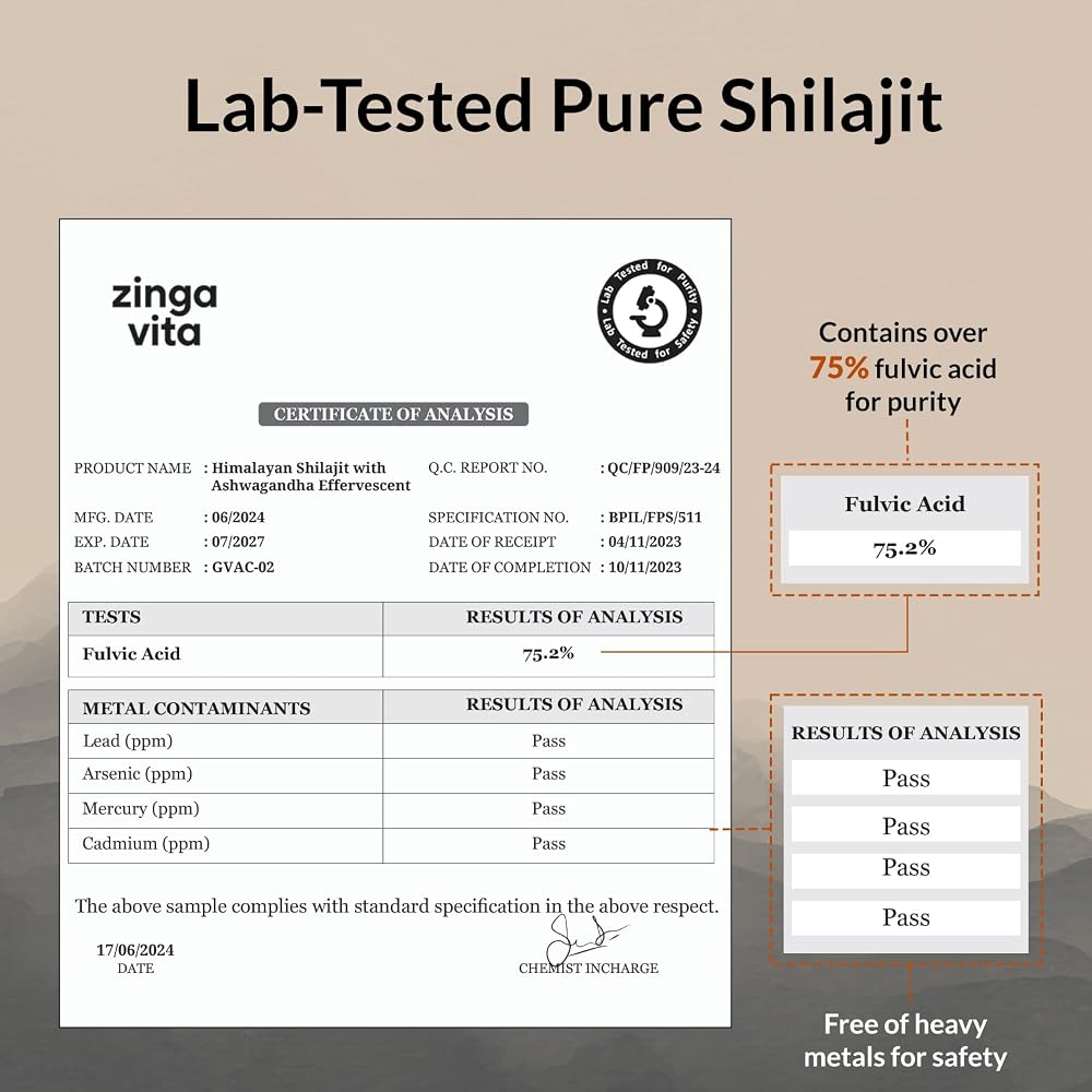 Zingavita Ayurveda Himalayan Shilajit 750mg Effervescent - 30 Count - image 9
