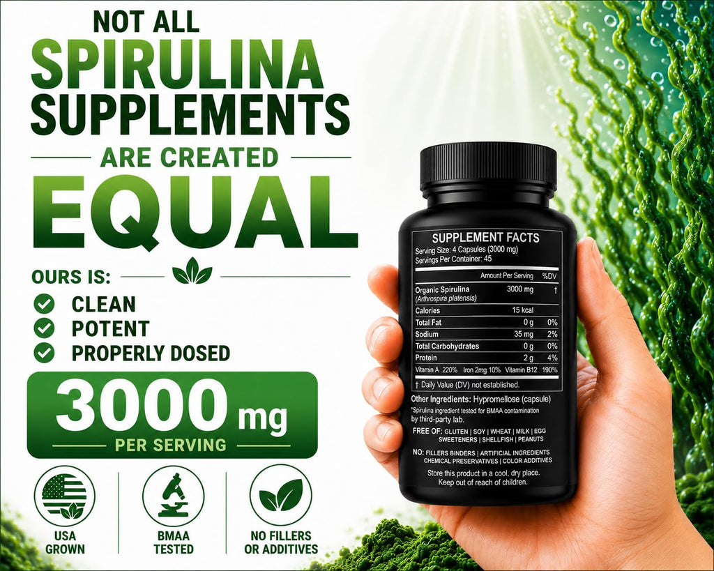 HCL Herbal Code Labs Spirulina Powder 3000 mg - 180 Capsules - image 3