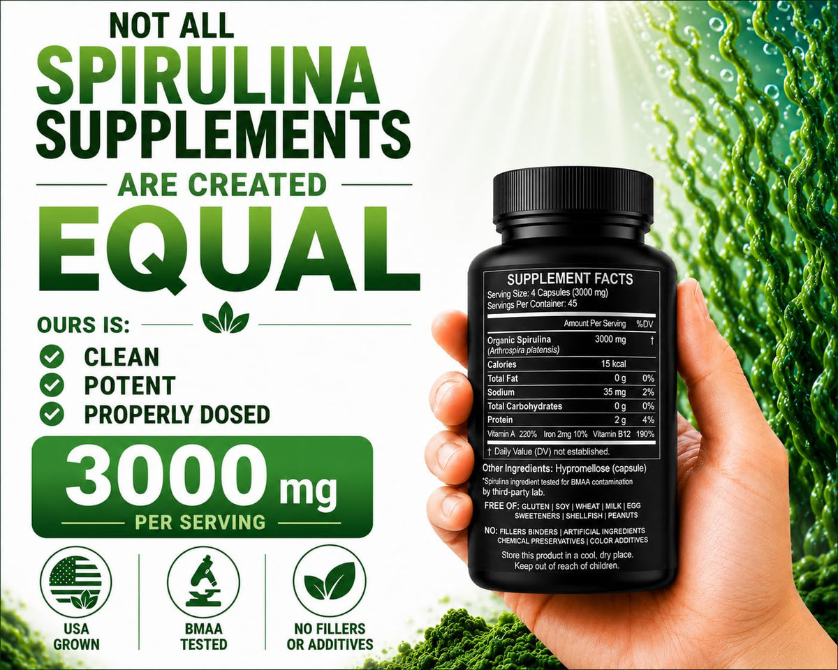 HCL Herbal Code Labs Spirulina Powder 3000 mg - 180 Capsules - image 3