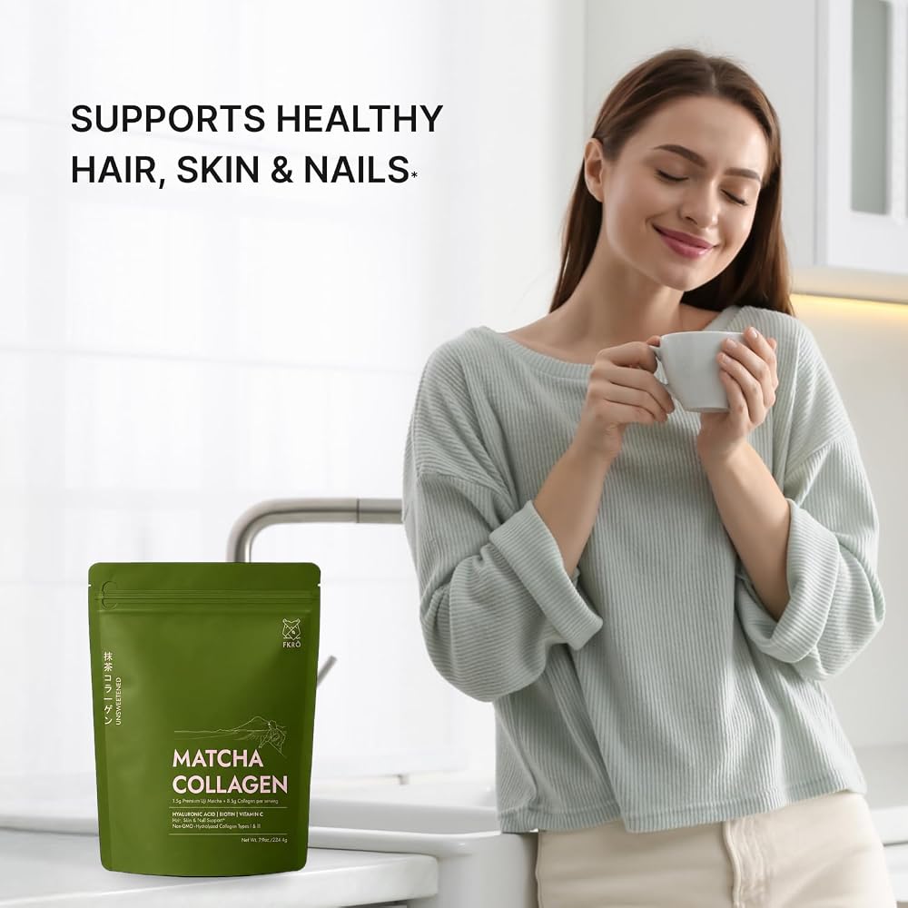 FKRO Matcha Collagen Peptides Powder for Hair, Skin & Nails - 22 Servings - image 2