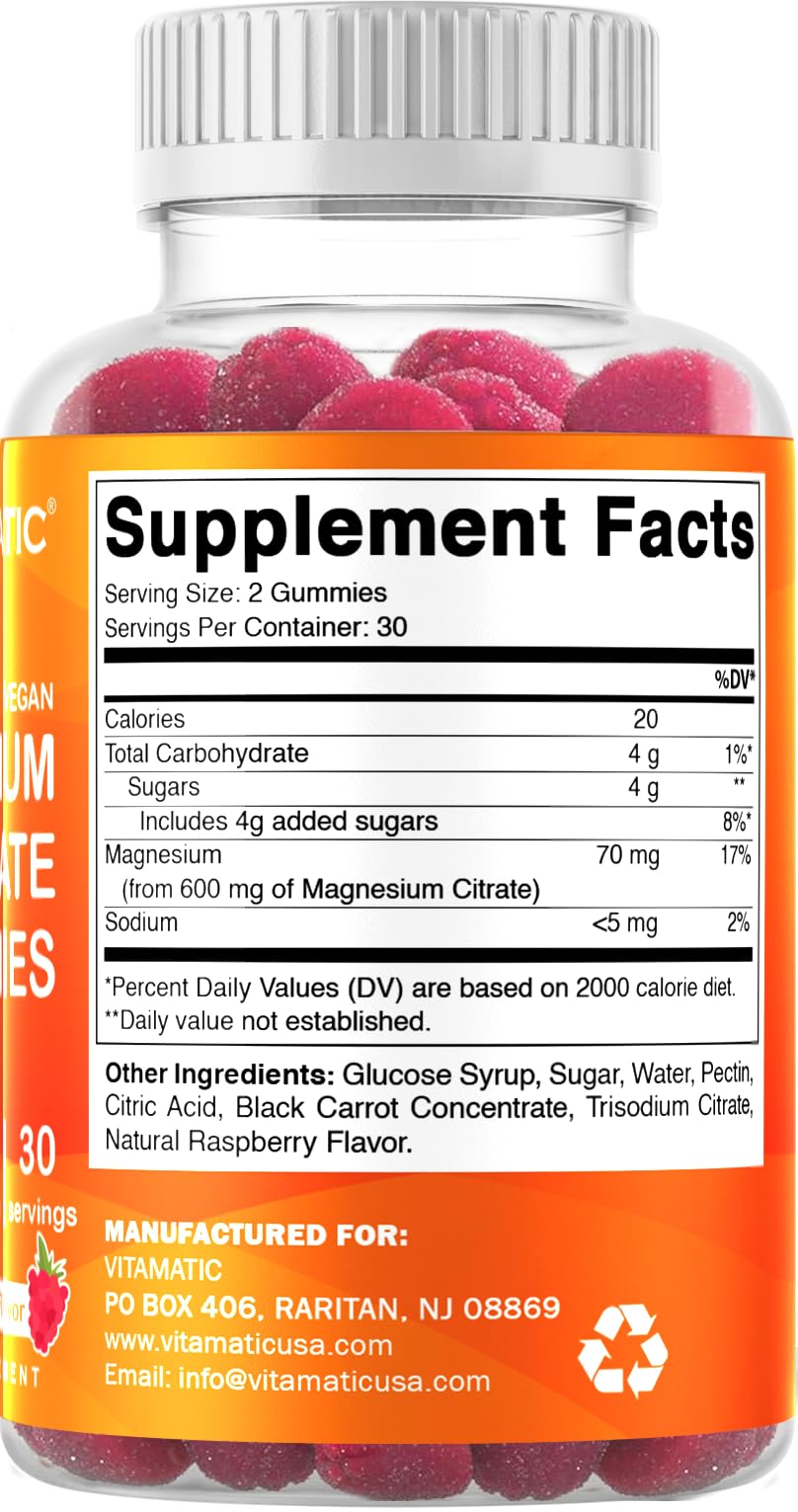 Vitamatic Magnesium Citrate Gummies 600mg per Serving - 60 Vegan