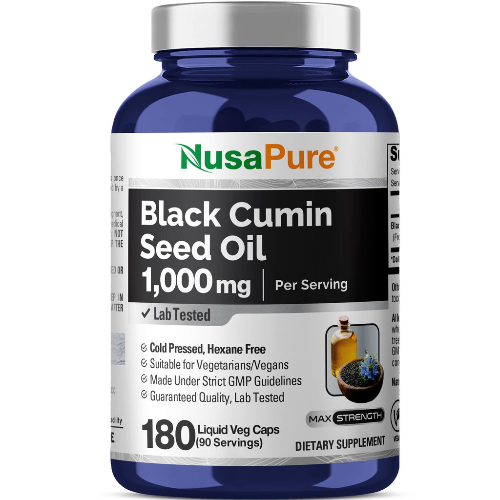 NusaPure Black Cumin Seed Oil 1000mg - 180 Liquid Capsules